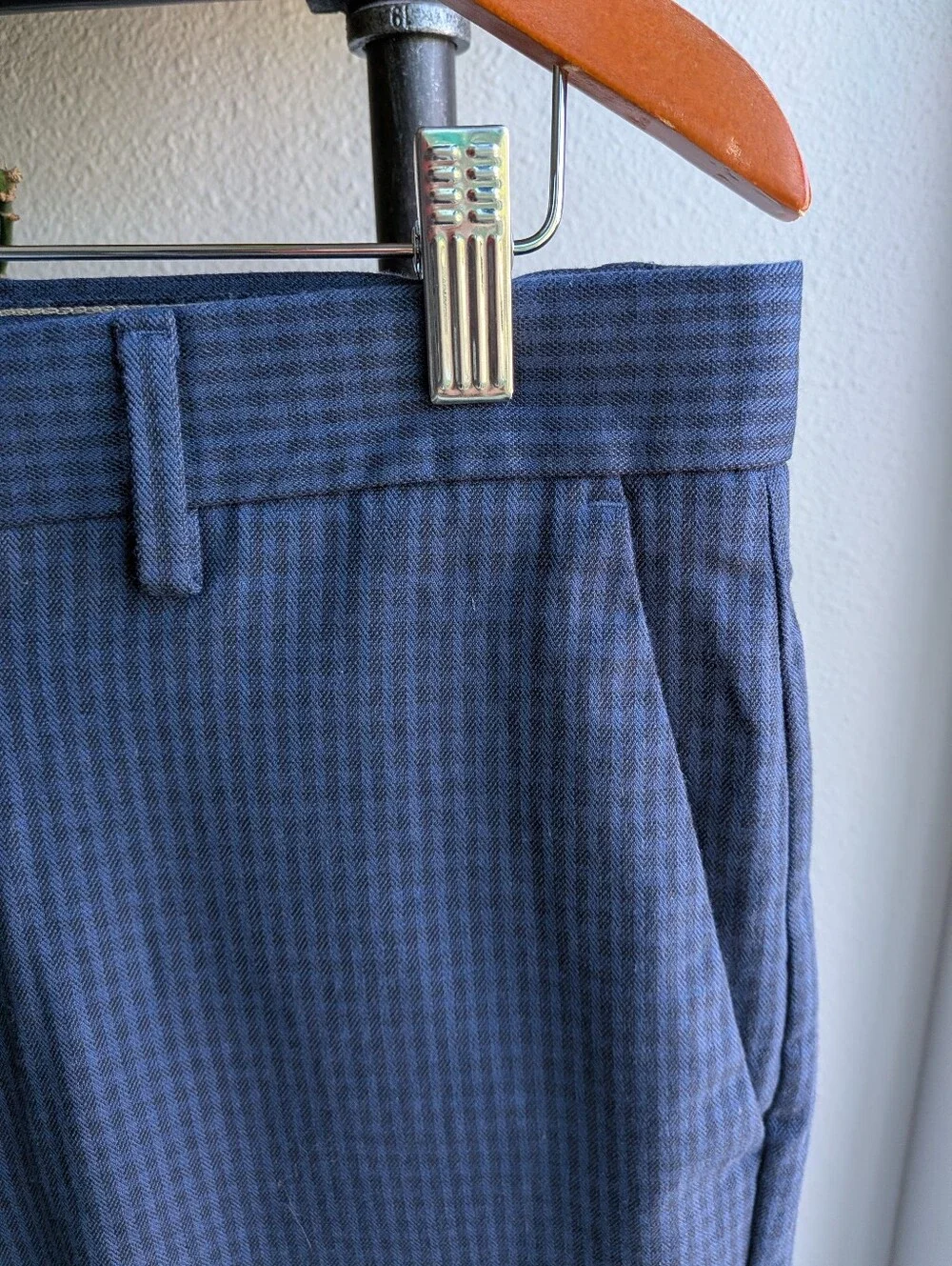 Banana Republic Mens 31x30 Blue Herringbone Slim Tapered Dress Pants Stretch
